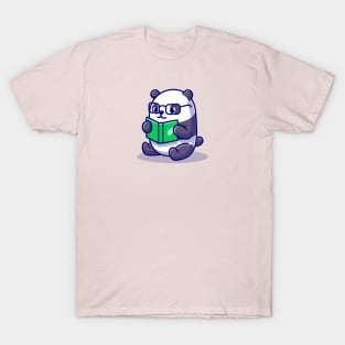 Cute Panda Reading Book Cartoon T-Shirt